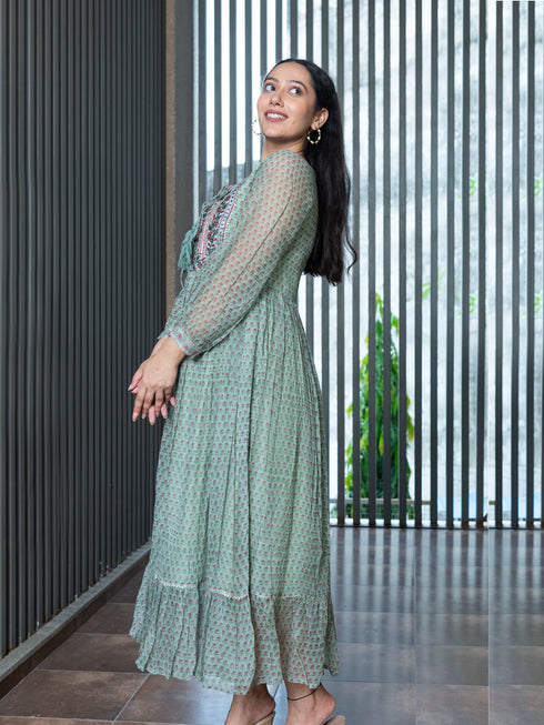 MULMUL AHILA KOTA DORIA BLOCK PRINTED MAXI DRESS MULMUL AHILA KOTA DORIA BLOCK PRINTED MAXI DRESS